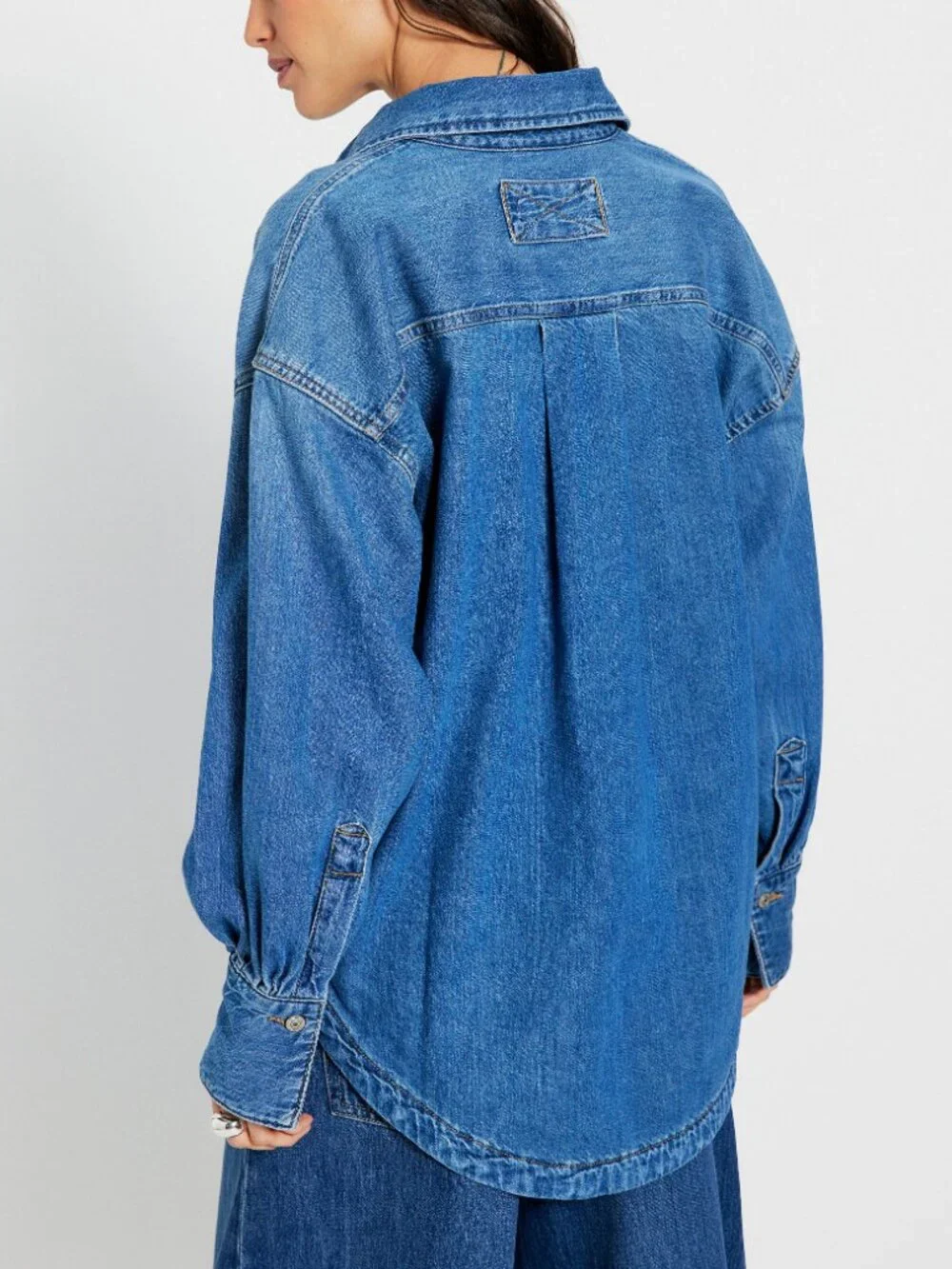 Free People Blue Denim Button-Down Shirt